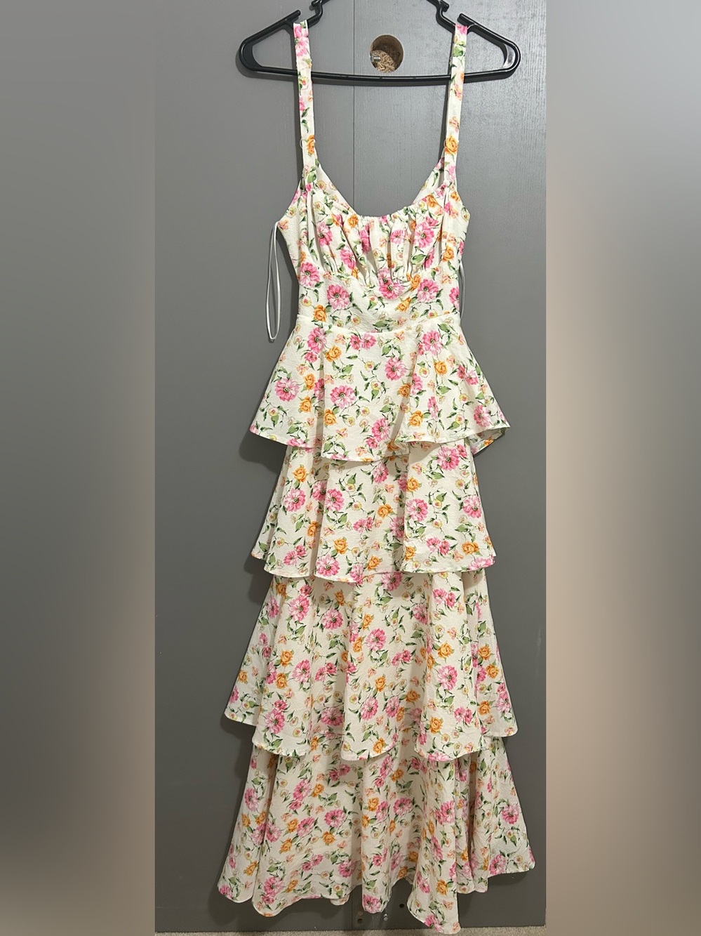 Altar'd State White Tiered Floral Dress with Pink & Yellow Blooms